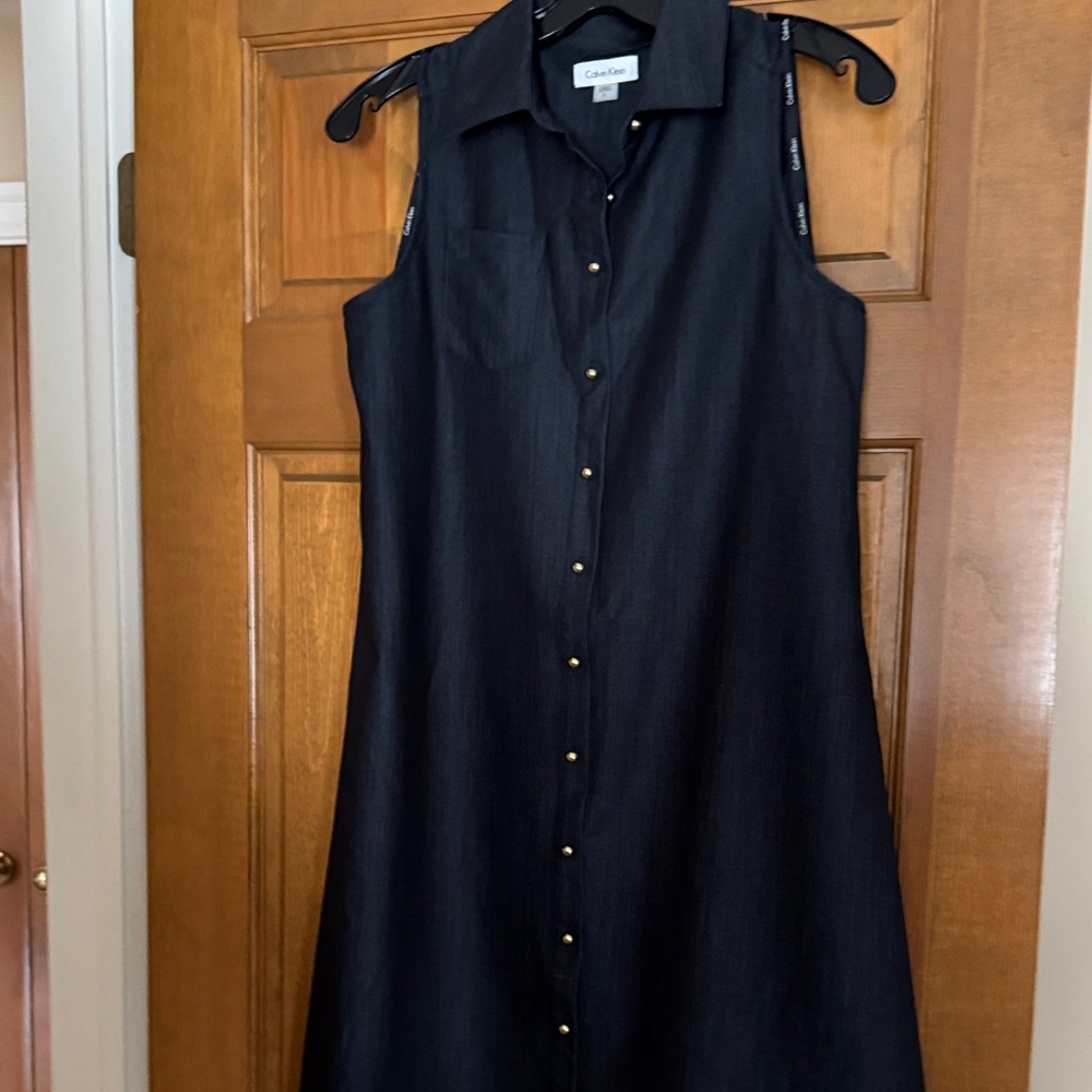Calvin Klein Black Sleeveless Button-Front Midi Dress